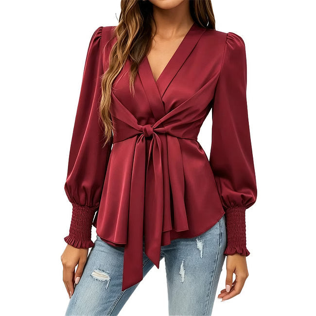 Apolline - Elegant Wrap Style Satin Blouse