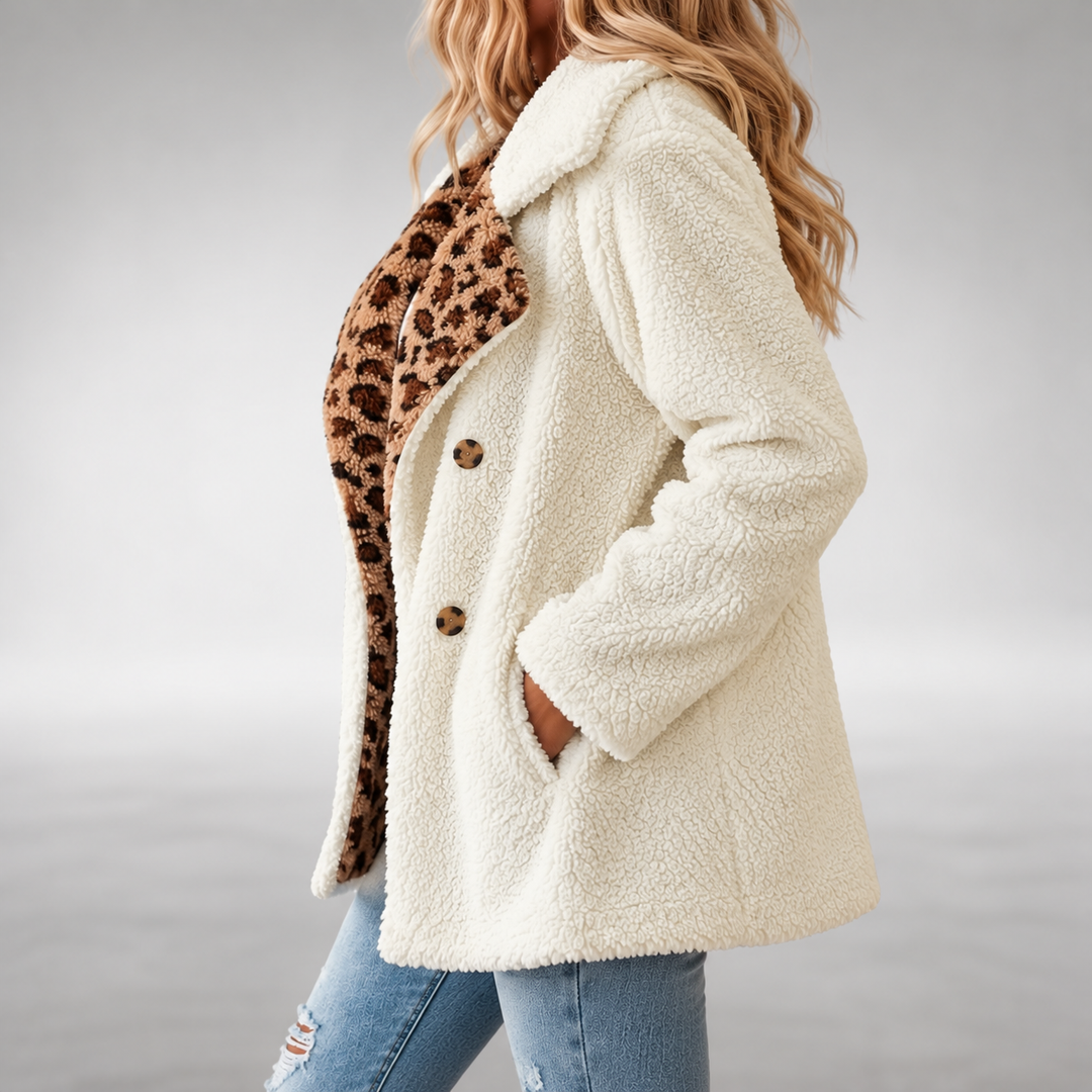 Aerona - Soft-Touch Leopard-Print Teddy Coat