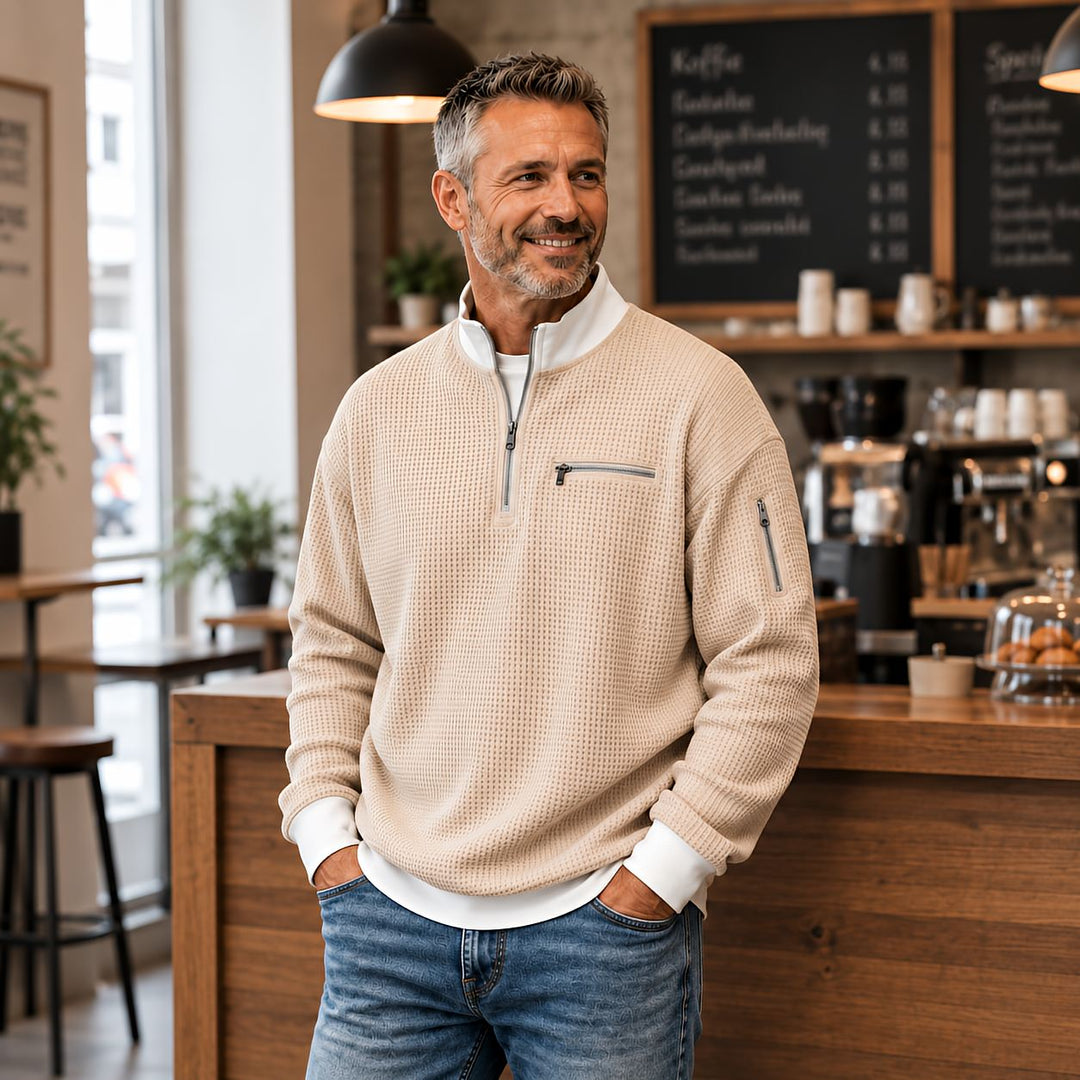 Peldon - Waffle-Knit Quarter-Zip Jumper