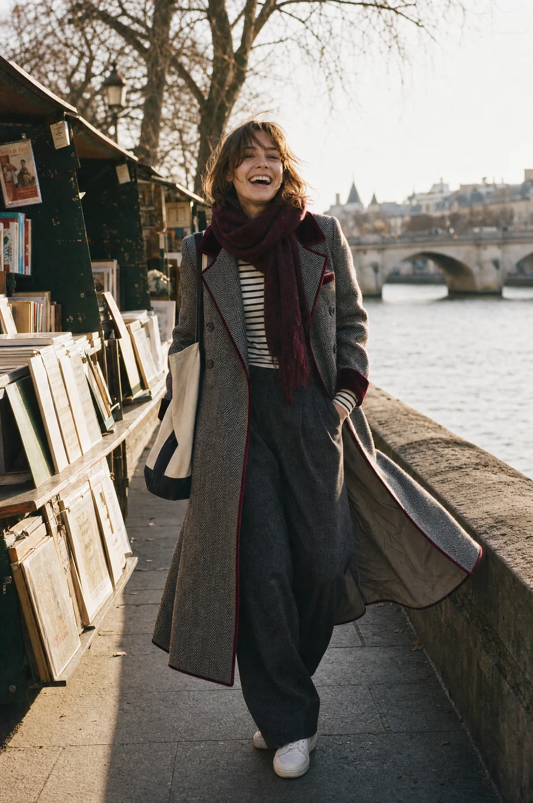 Sanna - Tailored Houndstooth Long Coat