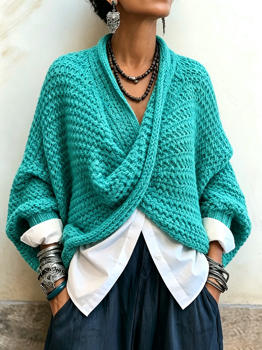 Orelle - Textured V-Neck Sweater