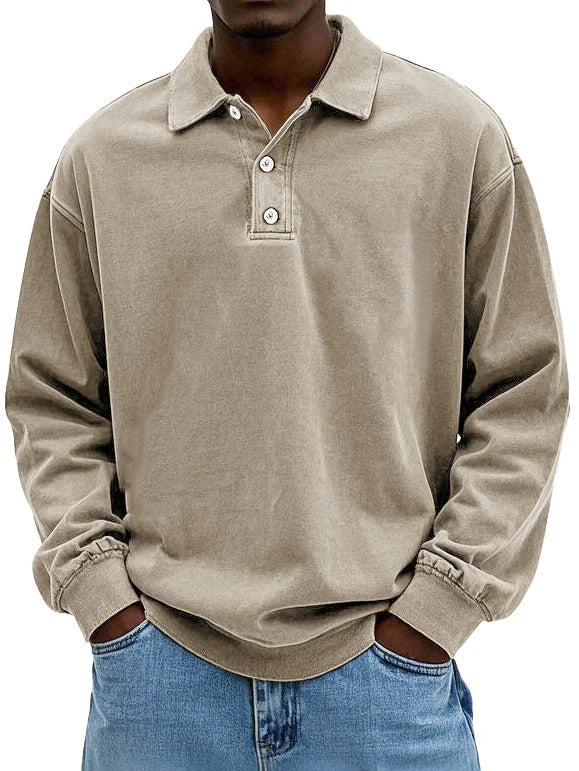 Brychan - Vintage-Wash Long Sleeve Polo Shirt